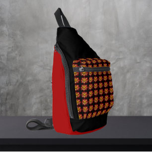 Red Collarette Dahlia Floral Pattern auf Schwarz Crossbody Bag