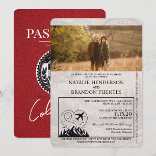 Red Colorado Passport Wedding Einladung