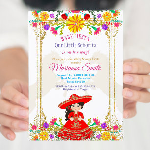 Red Colorful Mexican Floral Fiesta Baby Dusche Einladung