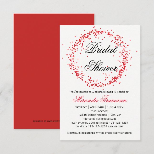Red Confetti - 3x5 Bridal Dusche Einladung (Vorne/Hinten)