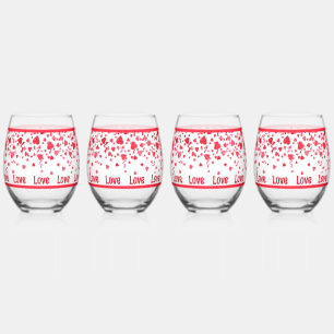 Red Confetti Hearts Personalisiert Weinglas Ohne Stiel