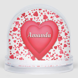 Red Confetti Hearts Personalized Schneekugeln