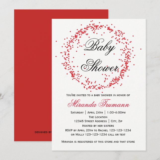 Red Confetti - Invitation Baby shower (Devant / Derrière)