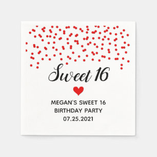 Red Confetti Sweet 16 Geburtstag Serviette