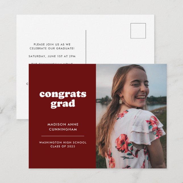 Red Congrats Grad Photo Graduation Invitation (Devant / Derrière)