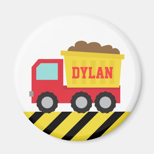 Red Construction Dump Truck Personalized Magnet (Vorne)
