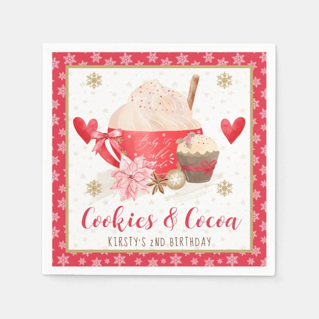 Red Cookies and Cocoa 2nd Birthday Serviette (Vorderseite)