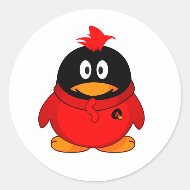 Red Cool Penguin Runder Aufkleber (Vorderseite)