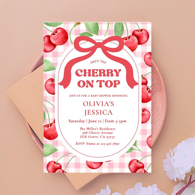 Red Coquette Bow Cherry On Top Baby Shower Party Einladung (Von Creator hochgeladen)