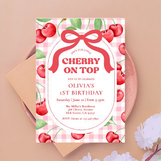 Red Coquette Bow Cherry On Top Birthday Party Einladung