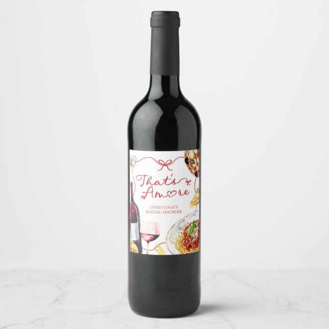 Red Coquette Bow That's Amore Weinetikett (Vorderseite)