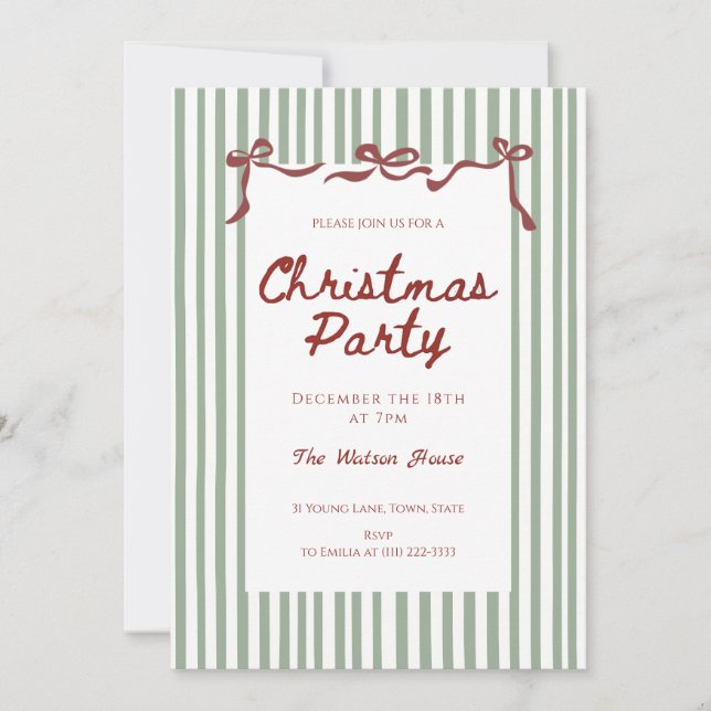 Red coquette Whimsical Hand Drawn Christmas Party Einladung (Vorderseite)