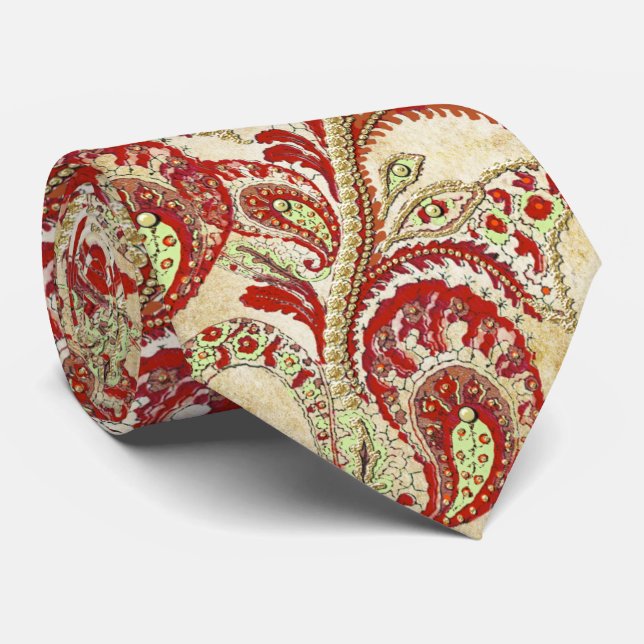 Red Coral Limon Paisley Wedding Krawatte (Gerollt)