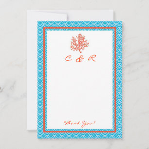 Red Coral Monogram Dankeschön Card Mitteilungskarte