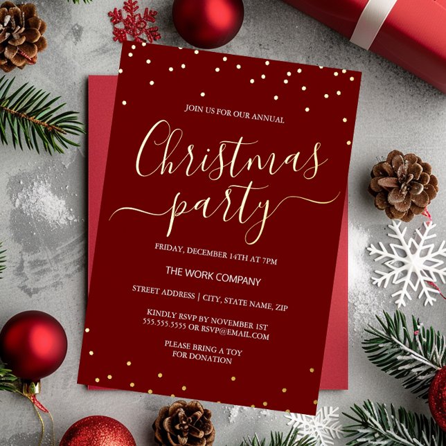 Red Corporate Christmas Party Calligraphy Confetti Folieneinladung (Von Creator hochgeladen)