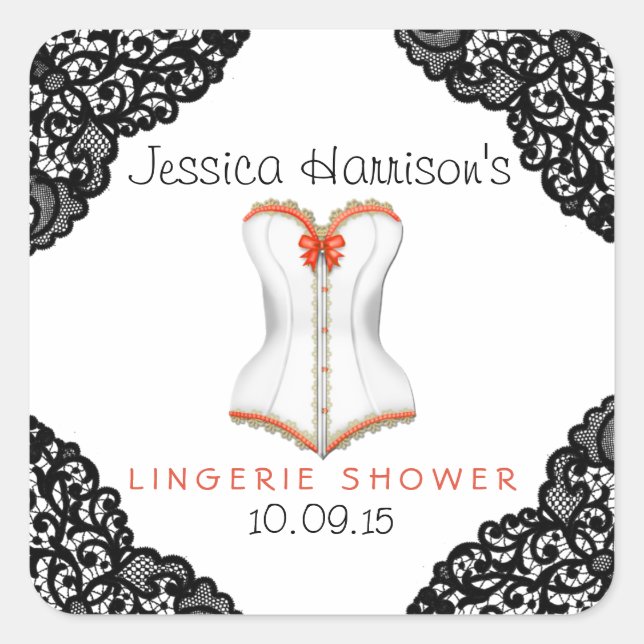 Red Corset & Black Lace Lingerie Shower Stickers (Vorderseite)