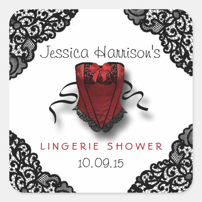 Red Corset & Black Lace Lingerie Shower Stickers (Vorderseite)