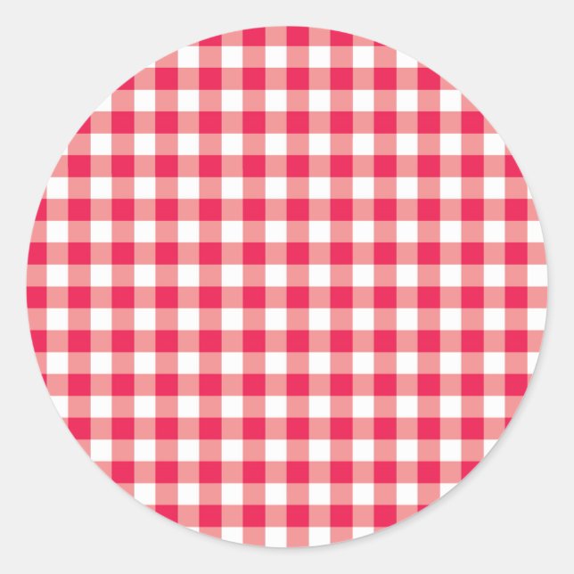 Red Country Gingham Karo Pattern Runder Aufkleber (Vorderseite)