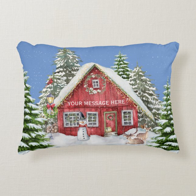 Red Country House Snow Weihnachtslandschaft Dekokissen (Vorderseite)