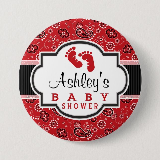 Red Country Paisley Baby Dusche Button (Vorderseite)