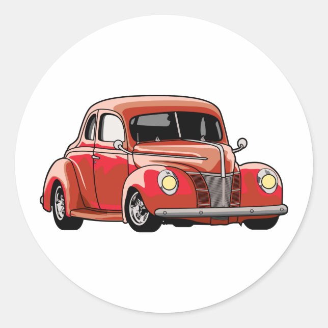 Red Coupe Frisierte Auto Runder Aufkleber (Vorderseite)