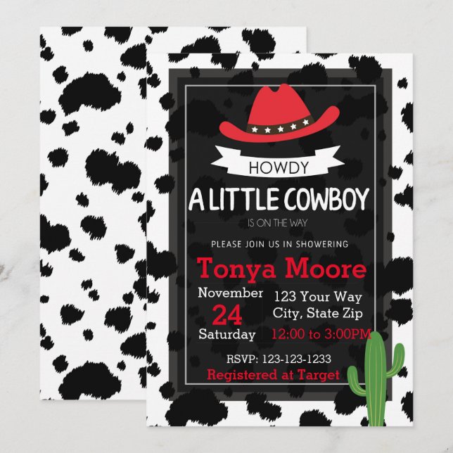 Red Cow Boy Baby Shower Einladung (Vorne/Hinten)