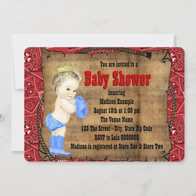 Red Cowboy Baby Dusche Einladung (Rückseite)