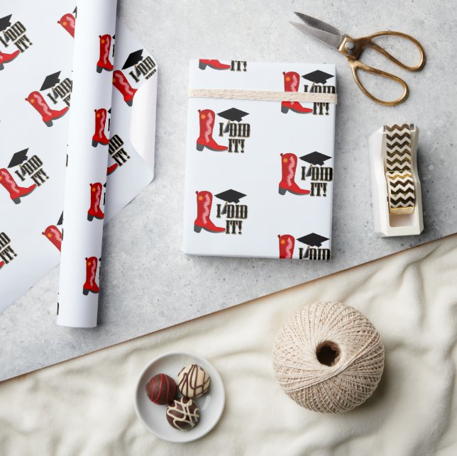Red Cowboy Boot Grad Cap und Diploma Abschluss Geschenkpapier (Kunsthandwerk)