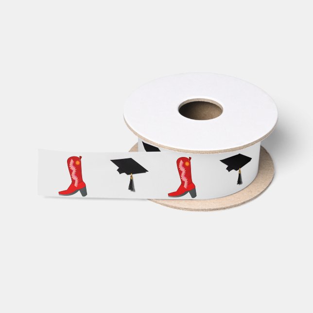Red Cowboy Boots Grad Cap und Diploma Abschluss Satinband (Spule)