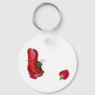 Red Cowboy Boots, Rote Rosen, Mops Dog & Schere Schlüsselanhänger