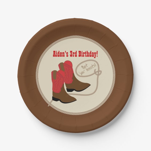 Red Cowboy Boots Western Geburtstagsparty Pappteller (Vorderseite)