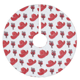 Red Cowboy Hats und Candy Canes Polyester Weihnachtsbaumdecke