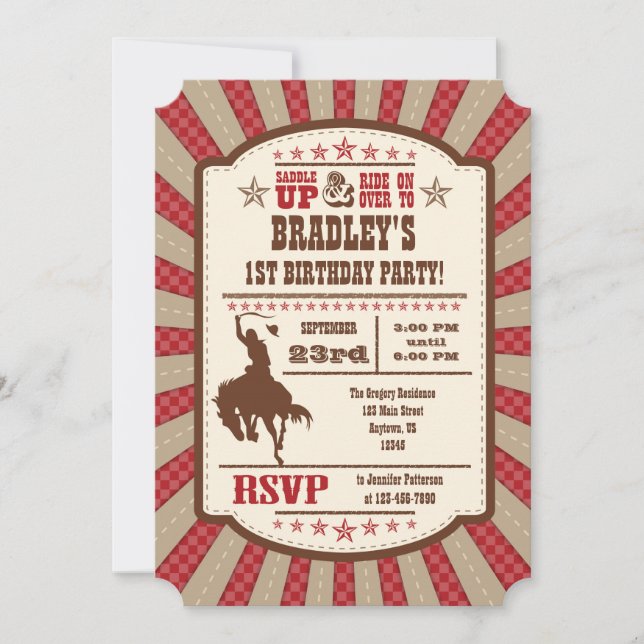 Red Cowboy Rodeo Anniversaire Fête Invitation (Devant)