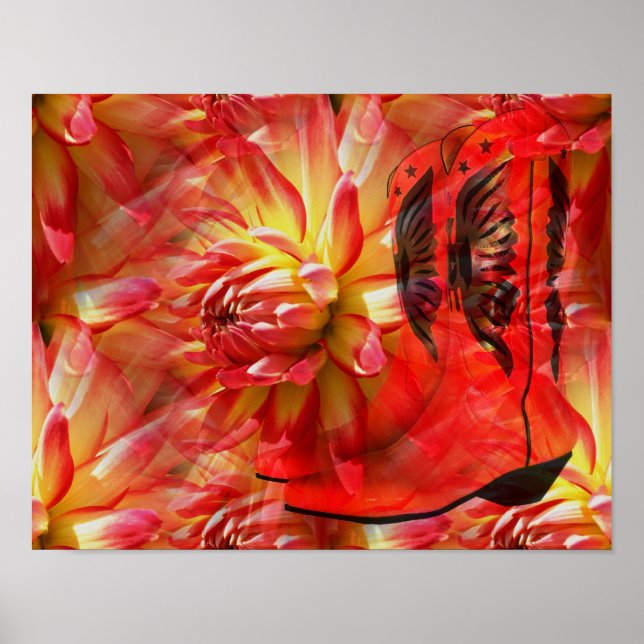 Red Cowgirl Boots Dahlia Blume Fantasy Art Poster (Vorne)