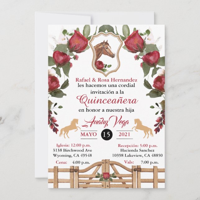 Red Cowgirl Western Invitation, Invitation Quincea (Devant)