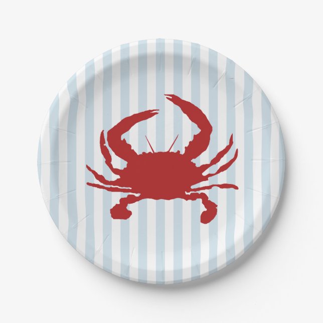 Red Crab Painting Nautical Stripe Paper Plates Pappteller (Vorderseite)