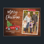 Red Craft Tape Pinselschrift Truck Wohnen Weihnach Postkarte<br><div class="desc">Modern Brush Script Wasserfarbe Vintag Red Truck mit Weihnachtsbaum Frohe Weihnachtsfamilie Foto Postcard - Rustikales Landholz,  Red Snowflake Craft Tape</div>
