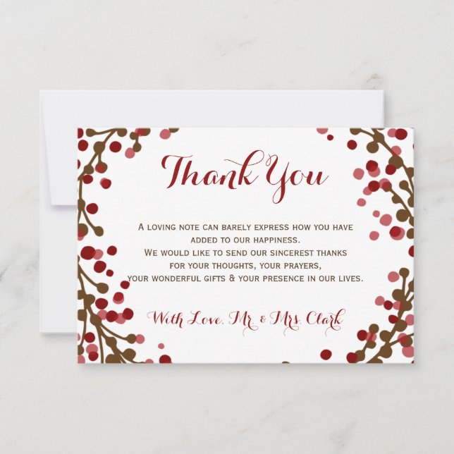 Red Cranberry Wreath Danke, Card Dankeskarte (Vorderseite)