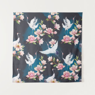 Red Crane Magnolia: Japanische Wasserfarbe. Wandteppich