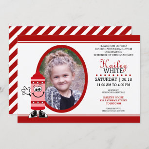 Red Crayon Kindergarten Grad Party Invitations