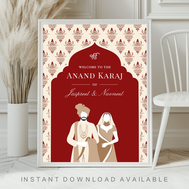 Red Cream Anand Karaj Sikh Wedding Welcome Sign Poster (Von Creator hochgeladen)