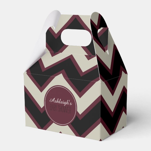 Red Cream Black Zickzack Baby Dusche Geschenkschachtel (Vorderseite)