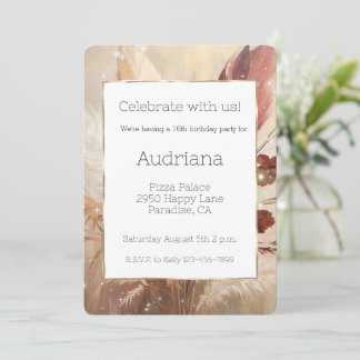 Red Cream Boho Feather Floral 16. Geburtstag Einladung