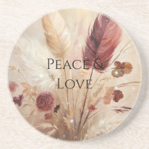 Red Cream Boho Feather Floral