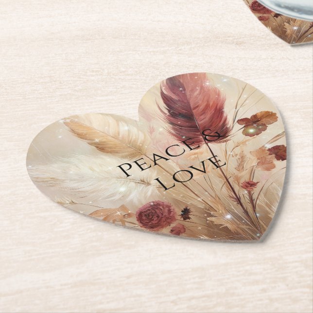 Red Cream Boho Feather Floral Untersetzer (angewinkelt)