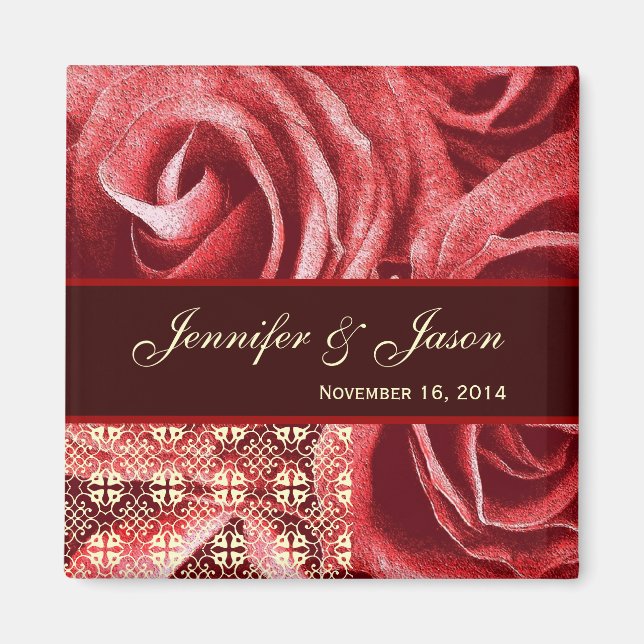 Red Cream Chocolate Wedding Lace Rose Bouquet Magnet (Vorne)
