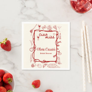 Red & Cream Ciao Miss Italienisches Brautparty Serviette