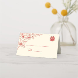 Red Cream Floral | Chinesische Hochzeit Platzkarte
