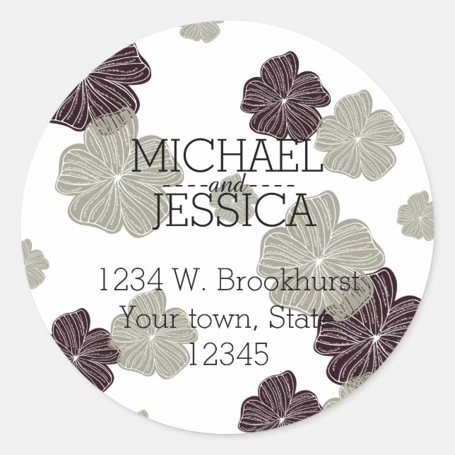 Red Cream Floral Personalisierter Name und Anschri Runder Aufkleber (Vorderseite)