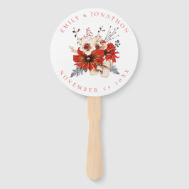 Red Cream Florals Foliage Names Wedding Programm Fächer
